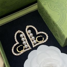 Luxury Earring Designer Women Stud Earrings Heart Shape Diamond Earring Pearls Fashion Jewelry2825