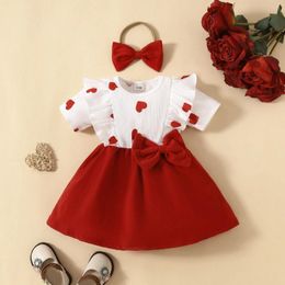 Girl Dresses 0-3Y Valentine's Day Born Infant Toddler Baby Girls Dress Heart Print Short Sleeve Bow A-line With Headband For