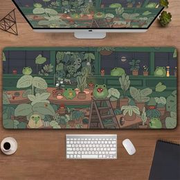 Mouse Pads Wrist Rests Kawaii frogs Desk Mat Large Gaming Mousepad Xxl Cute Pad Anime Aesthetic Cozi Lofi Plant Nature Green Extended Deskmat 231130