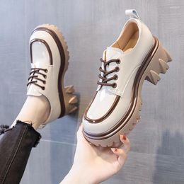 Dress Shoes Women British Platform Leather Ladies Student Fashion French Vintage Mary Jane Thick Heels Lace Up Single 2024