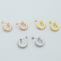 Womens C-ring earrings Studs Designer Jewellery With drill Studs gold silvery rose gold Full Brand as Wedding Christmas Gift242q