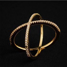 New Design X shape Cross Ring for Women 925 Sterling Silver Diamond Statement Infinite Ring with Micro Paved Trendy Jewelry241O