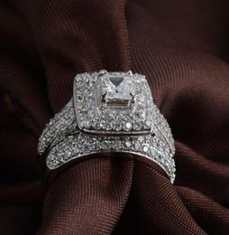 Whole real fine princess cut 14kt white gold filled full topaz Gem simulated diamond Women Wedding Engagement ring6862136