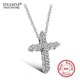 YHAMNI Luxury Original 925 Sterling Silver Cross Pendant Necklace Princess Luxury Diamond Necklace Pendant for Ladies and Women N1237z