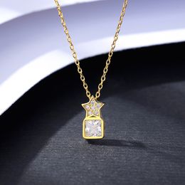 2024 New Fashion Square Zircon Star S925 Silver Pendant Necklace Jewelry Women Plated 18k Gold Collar Chain Necklace for Women Wedding Party Valentine's Day Gift SPC