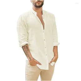 Men's Casual Shirts Solid Colour Loose Linen Plain For Men 2023 Autumn Normal Long Sleeve Oversized Fashion Trend Male Top