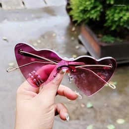 Sunglasses Fashion Rimless Heart Shaped For Women Vintage Trendy Sun Glasses Party Design Eyewear UV400