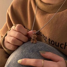 Pendant Necklaces Cute Plush Bear Pendant Necklace for Girls Women Korean Fashion Bear Long Sweater Neck Chain Necklaces Collar Jewelry 231201