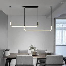 Pendant Lamps Double U-shaped Creative Restaurant Lamp Minimalist Long Strip Dining Hall Nordic Table 110V