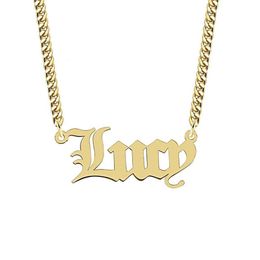 Custom Name Necklaces for Women Mother's day Nameplate Pendant with Cuban Chain Year Necklace Old English Font Design Gold St2657