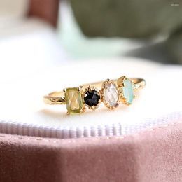 Cluster Rings Japanese Spring 925 Silver Plated 10k Gold Small Fresh Multi-color Stone Ring Natural Peridot Pulled Feldspar