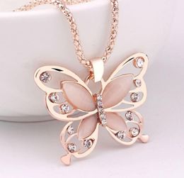 Fashion Women Rose Gold Opal Butterfly Charm Pendant Long Chain Necklace Jewellery Simple Choker Necklace Jewellery For Girls Gifts ps9158442