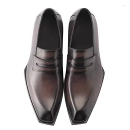 Dress Shoes Goodyear Welded Loafer Men Formal Leather Sole For Office Patina Brown Business