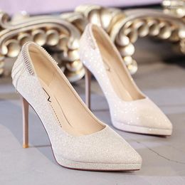 Dress Shoes 2023 Sexy Pointed Toe Thin Heels Pumps Women Slip-on Crystal Fringe Club Party Woman Fashion Platform High