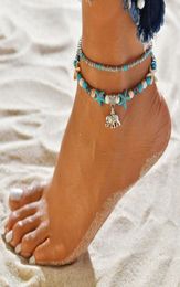 Modaya Yıpa Sandalet Yaz Plajı Ankletler Kadınlar İçin Vintage Turkuaz Boncuklar Zincir Fil Denizyıldızı Cazibesi Anklet Bilezik Ayağı 1136213