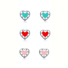 Hot sell Birthday Christmas GiftBlue box TF Classic designer tiff earring top Hot selling s sterling silver heartshaped rivet dropper enamel love earrings popular