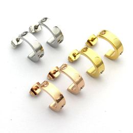 2022 Titanium steel 18K rose gold love earrings for woman exquisite simple fashion C diamond ring lady earrings Jewellery gift2381