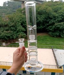 Clear Straight Glass Water Bong Hookahs with Honeycomb Filters Recycler Dab Rig for Smoking with 18mm Joint8252042