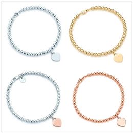 Fashion 925 sterling silver tag love heart bracelets original classic T beaded bracelet 4mm rose gold bead man women Jewellery lover356i