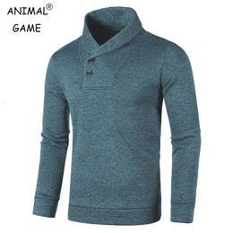 Men's Sweaters Sweatwear Half Turtleneck Mens Button Neck Solid Color Warm Slim Thick Sweatshirts Winter Pullover Men 231201