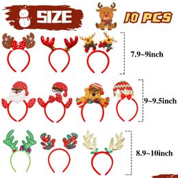 Christmas Decorations Headbands Xmas Headwear Assorted Santa Claus Reindeer Antlers Snowman Hair Band For Party Accessories Costume Dhtrr