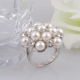 Cluster Rings Engagement Crystal Rhinestone Imitation Pearl White K Plated Snowflake Style For Wedding Christmas Gift