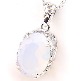 Luckyshine 1014mm regalo di famiglia brillare ovale bianco pietra di luna pietra preziosa collane in argento per donne pendenti con ciondoli per festa di nozze 222a