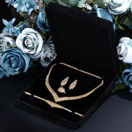 Necklace Earrings Set 4 Piece Ultra Luxurious Small Crystal Zircon Bridal Wedding Party Outfits Nigeria Dubai Jewelry Accessories