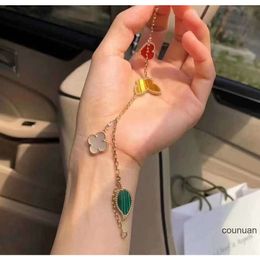 Van Clover Bracelets Van Family Bracelet VCA/Vanke Yabao Lucky Four Flower 18K White Fritillaria Four Leaf Grass Butterfly