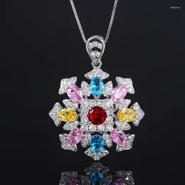 Pendant Necklaces Colourful Crystal Snowflake Pink Necklace Retro Luxury Charm Virgin Girls Jewellery Dance Dress Accessory Aesthetic Gift