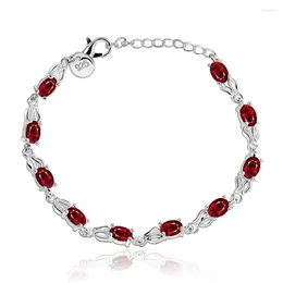 Charm Bracelets Silver Plated Bracelet For Women Red Crystal Fashion Trend Top Quality Jewellery Wedding With JH350