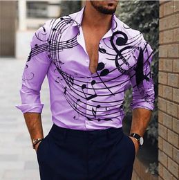 Men's Casual Shirts Shirt Graphic T-Shirt Text Music Note Long Sleeve Button Print Clothing Fashion Design Breathable