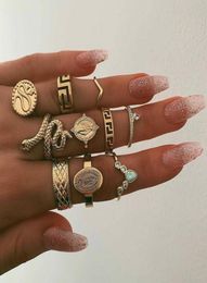 European USA Fashion Exaggerate 10pcs Vintage Retro Knuckle Rings for Women Girls Shape Design Gold Color1655075
