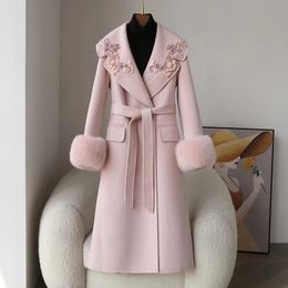 Women s Fur Faux 2023 Women Ladies Natural Real Coat Cashmere Wool Woolen Outerwear Winter Jacket 231201