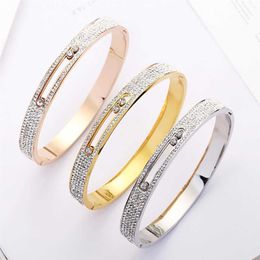 Top Quality Rose Gold Hollow Crystal Stainless Steel Love Men Women Slide Zircon Carter Bangle Cuff Bracelet Valentine Q0717233Z