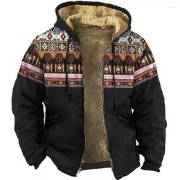 Men's Hoodies Zipper Winter Fleece Parka Coats Ethnic Tribal Graphics Jacket Sweatshirts Outerwear Daily Hooded Zip-up Overcoats