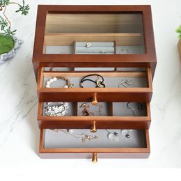 Jewellery Boxes Wood Box Drawer Ring Necklace Bangles Organiser Large Earrings Dsiplay Tray Women Accessories Storage 231201