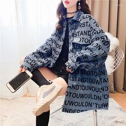 Women's Blouses Spring All-match Loose Corduroy Shirt Top Long Sleeve Neck Letter Printing Blouse Trend Fashion Casual Clothing Tops