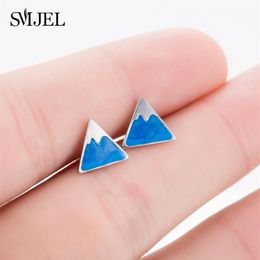 Creative Tiny Snow Mountain Earring Sliver Blue Sky Enamel Stud Earrings For Women Jewelry Gifts Boucle D'oreille241O