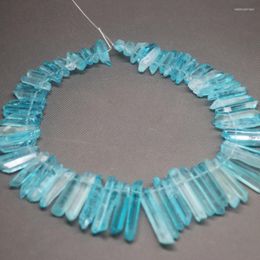 Pendant Necklaces KINDGEMS Raw Aqua Healing Crystal Quartz Necklace Point Beads Top Drilled Rock Women Fine Jewellery