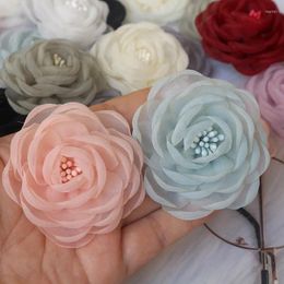 Decorative Flowers 10PCS/Lot 5.5CM 3D Organza Chiffon Fabric Cored Artificial Rose Flower For Wedding Dress Hats Decoration DIY Sewing