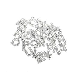 20pc lot N - Z silver Rhinestones pendant letter charm 15mm diy hang accessories fit for pet collars leather wristband keychains m227a