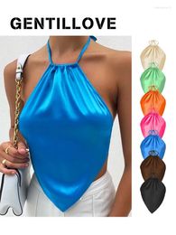 Women's Tanks Vintage Halter Triangle Women Solid Color Crop Top Summer Backless Off Shoulder Tie Up Vest Elegant Wrap Camis 2023 Club Tank
