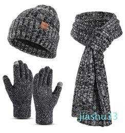 5 Finger Gloves 3-Piece Woolen Hat Scarf Set Winter Knitted Touch Screen Lazy Neck Warmer Warm Fashion Warm