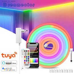 LED Neon Sign RGBIC Tuya WiFi LED Neno Light Strips SMD 5050 24V Dimmable Dreamcolor IP67 Waterproof Strip Tape Voice Contral Outdoor Lighting YQ231201