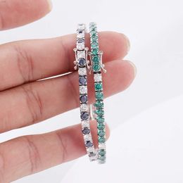 Silver Plated 18k Gold Green/ Blue Moissanite Tennis Chain Necklace 3-4mm Four-claw Bracelet