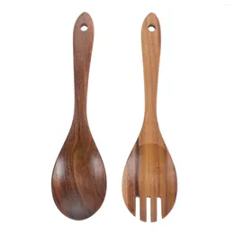 Dinnerware Sets Natural Kitchen Wooden Spoon Salad Dinner Serving Spoons Server Wood Fork Cutlery Set Utensils Tableware