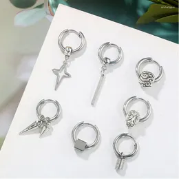 Dangle Earrings Kpop For Men Women Stainless Steel Punk Hip Hop Star Square Awl Spring Teen Boy Girl Jewelry 8 Pcs/set