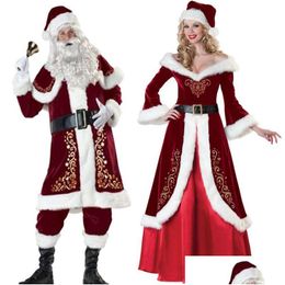 Others Apparel Christmas Decorations Veet Men/Women Santa Claus Costume Suit Couple Party For Xmas Wholesale Drop Delivery Dh5Qw