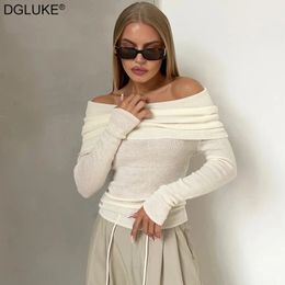 Women's Sweaters Off Shoulder For Women 2023 Autumn Winter Wool Sweater Knitted Long Sleeve Top Blouse Slim Fit Pullover Knitwear 231201